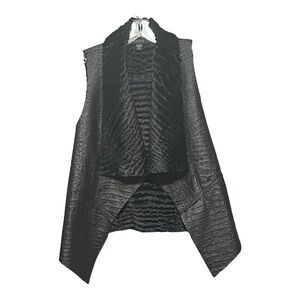 Karen Kane Leather Faux Fur Croc Embossed Reversible Vest Black Medium